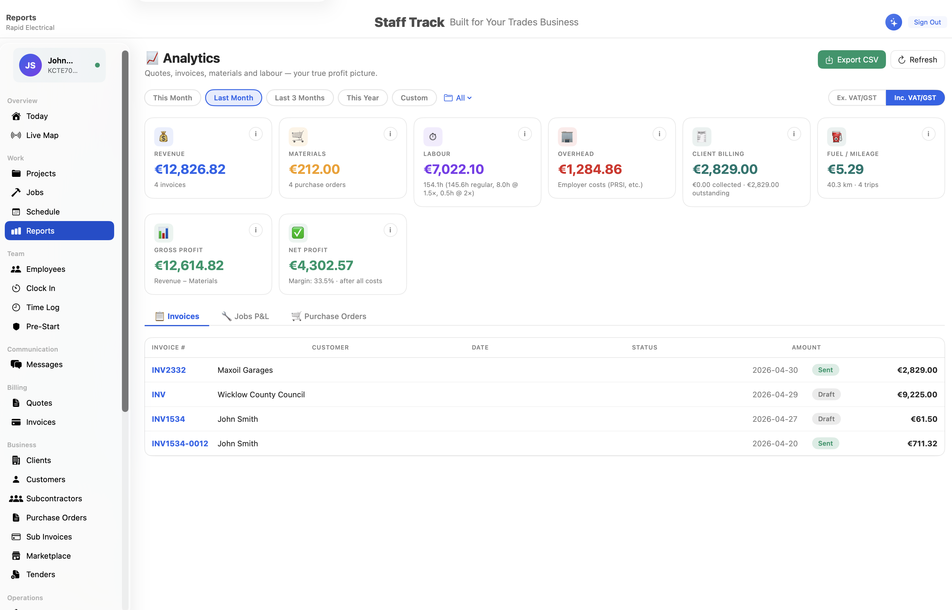 Staff Track electrical suppliers ordering & project management on MacBook
