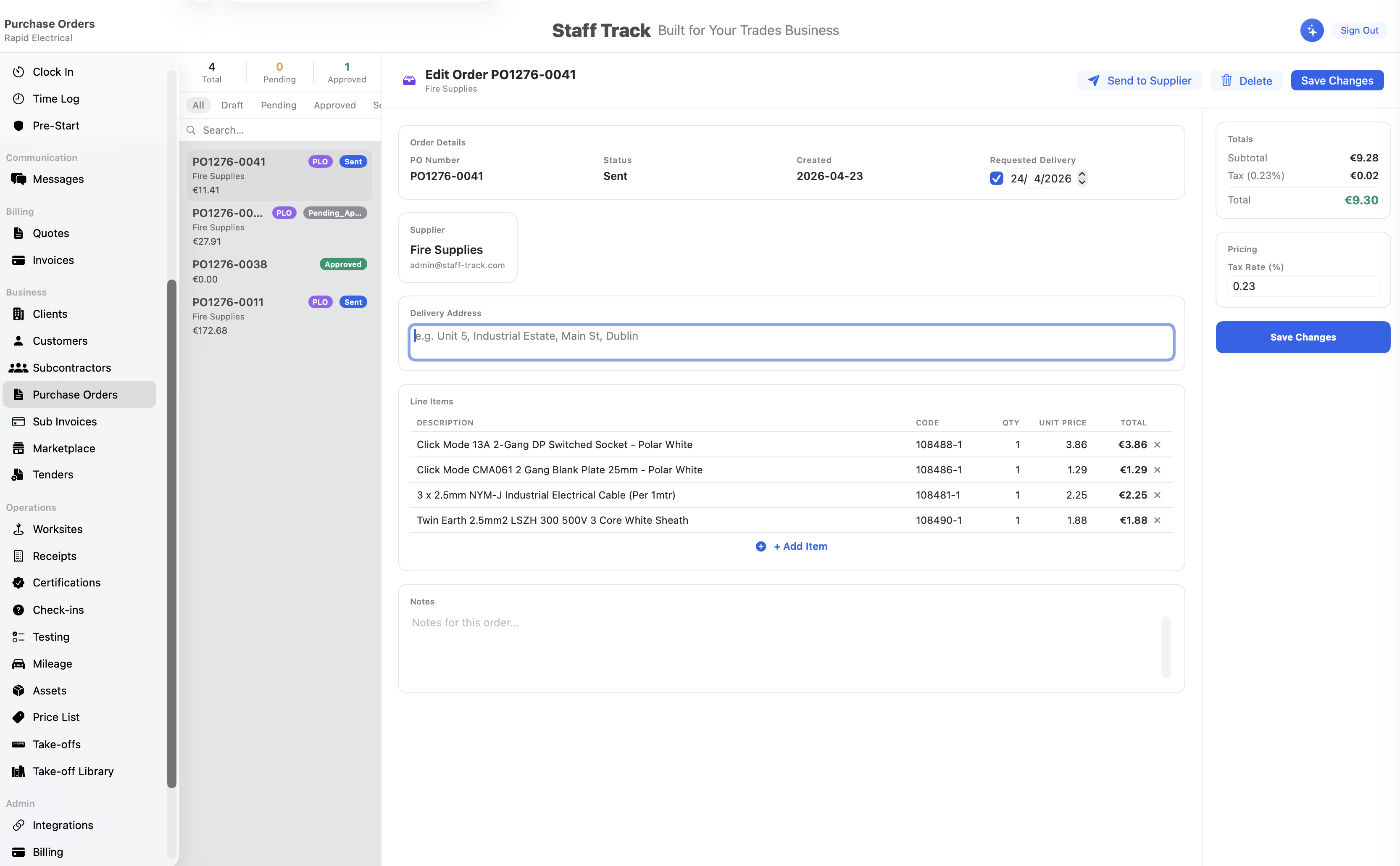 Staff Track price lists & supplier ordering on MacBook — ServiceM8 alternative