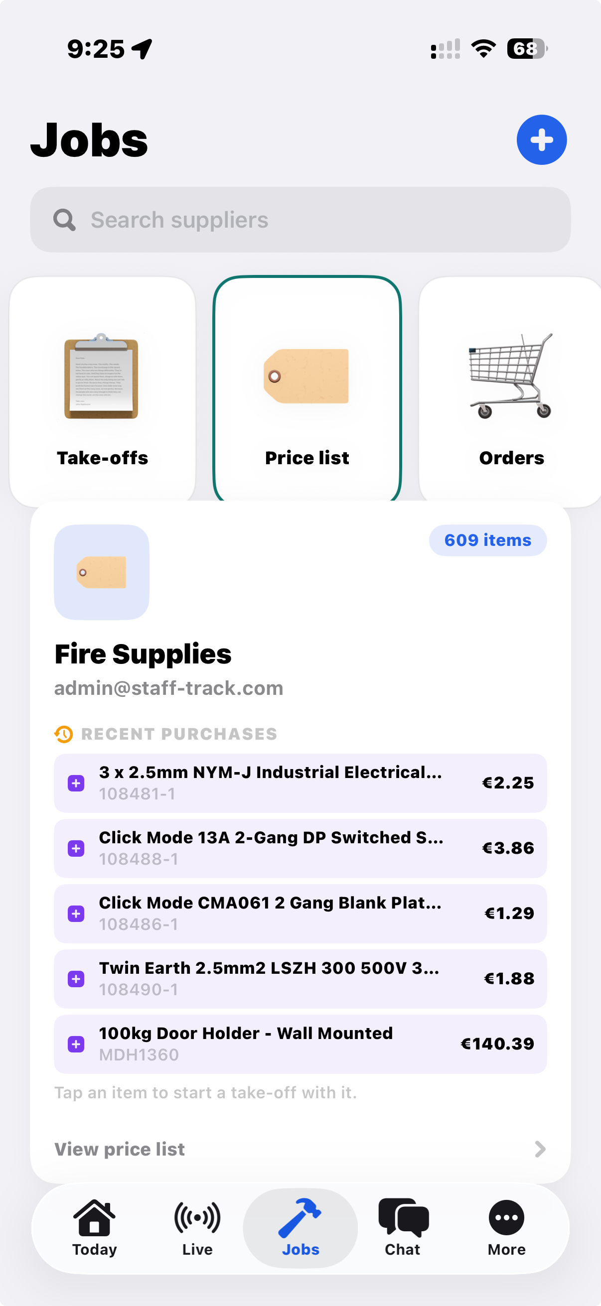 Staff Track price lists app on iPhone — ServiceM8 alternative