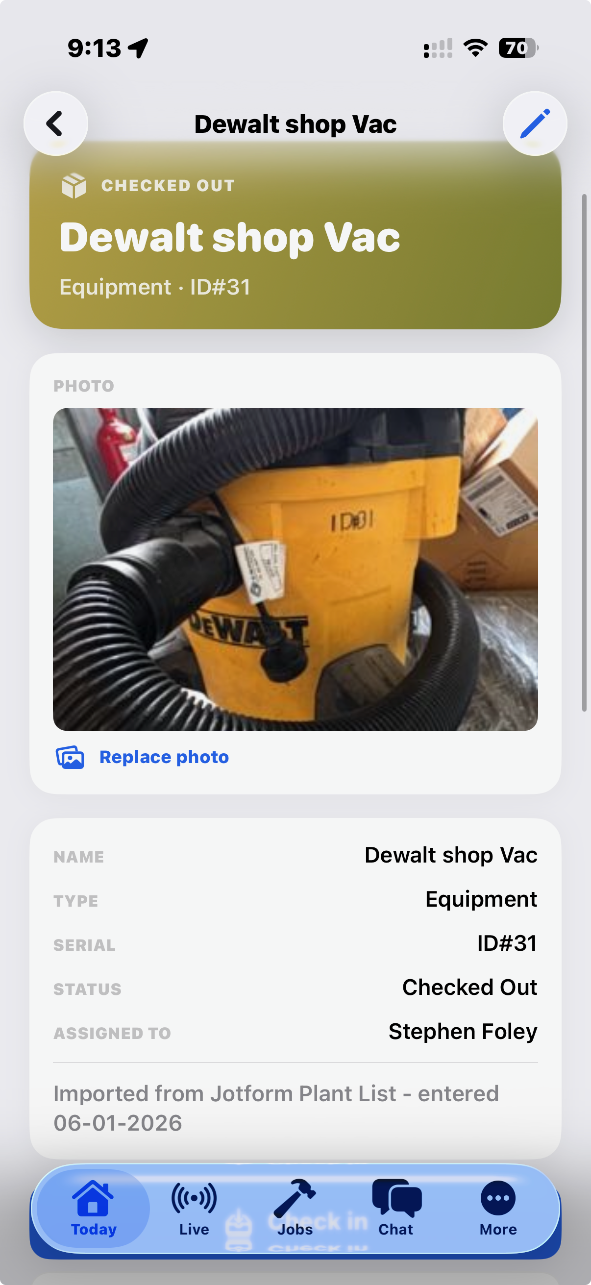 Staff Track asset tracking app on iPhone — Tradify alternative